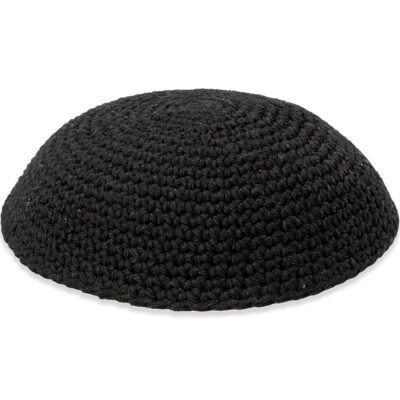 כיפה סרוגה 17 ס"מ שחור חלק - 12 יח