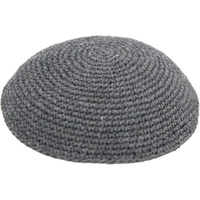 כיפה סרוגה 19 ס"מ אפור כהה חלק - 12 יח