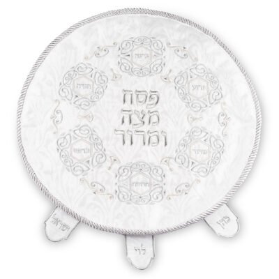 כיסוי פסח ברוקרט עם רקמה כסף 45 ס"מ