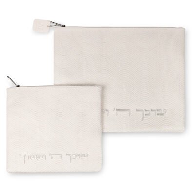 סט טלית תפילין דמוי עור שחור ריקמה יברכך 39X31 ס"מ