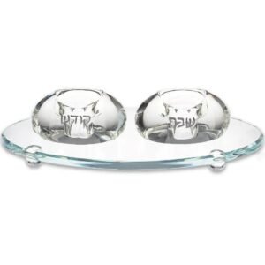 פמוטים קריסטל 4 ס"מ עם מגש קריסטל 24 ס"מ