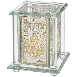 קופת צדקה קריסטל עם פלקטה האש שלי 15סמ