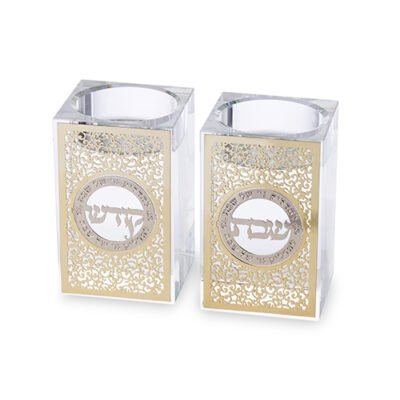 פמוטי קריסטל עם פלקטה "פיליגרין" 7.5 ס"מ