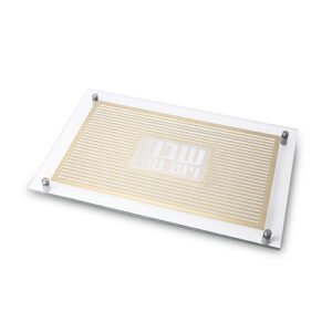 מגש חלה זכוכית עם פלקטה זהב "פסים" 42X29 ס"מ