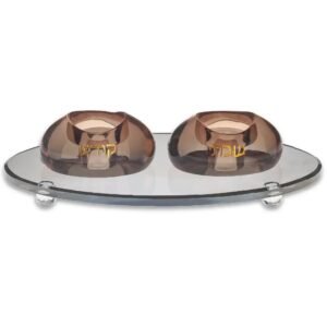 פמוטים קריסטל רוז גולד 4 ס"מ עם מגש קריסטל שחור