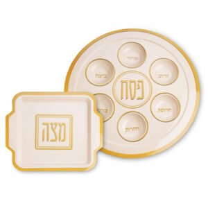 סט קערת פסח ומצה במבוק זהב