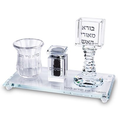 סט הבדלה קריסטל שקוף עם מגש 25X12.5