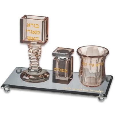 סט הבדלה קריסטל רוז גולד עם מגש שחור 24X12