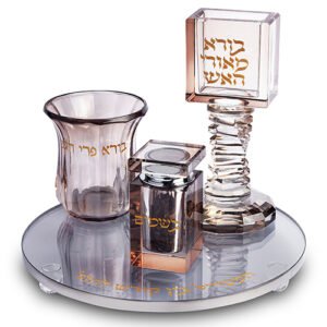 סט הבדלה קריסטל רוז גולד עם מגש שחור עגול 20סמ