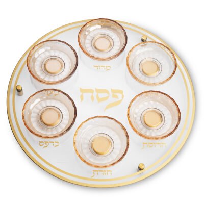 צלחת פסח מזכוכית וקריסטל מהודרת 40 ס"מ