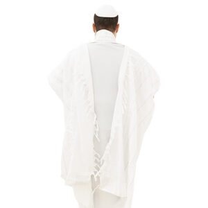 טלית "מופת" חתנים גודל 70 - 185x150 ס"מ פסים כסף עם עטרה פיו